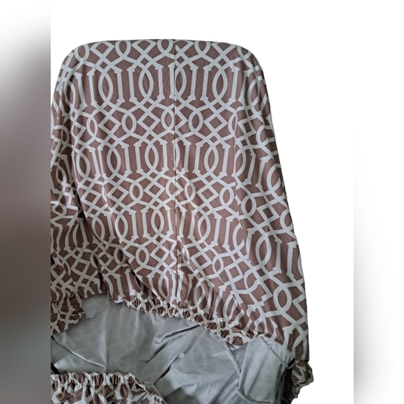 WINGBACK CHAIR stretch cover taupe white print coastal beachy neutral shade - Picture 2 of 7
